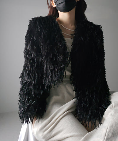 【 ４color 】ムードフェザーワイドスリーブショートカーディガン／ mood feather wide sleeve short cardigan