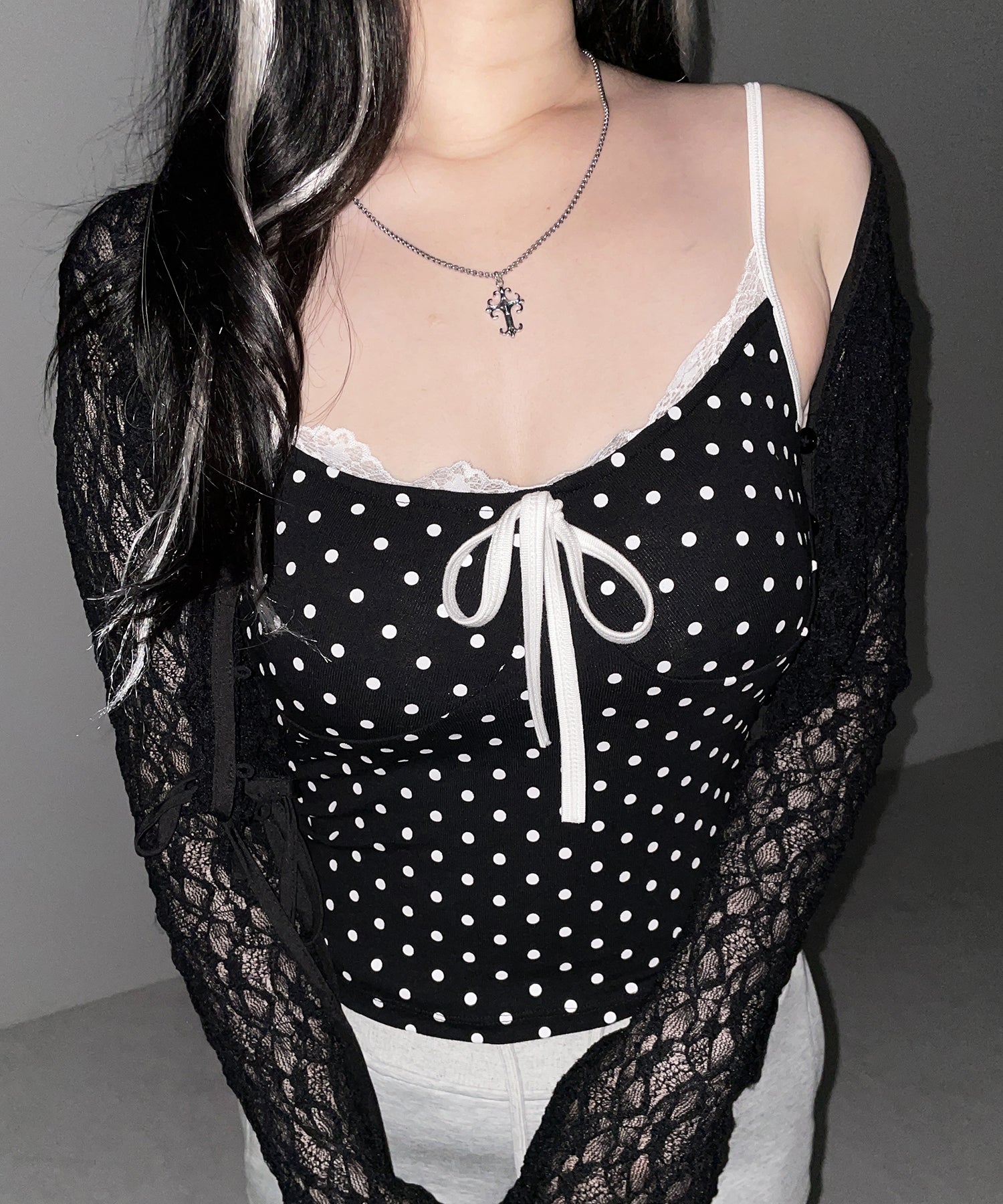 ドットレースリボンキャミソール ／ dot lace ribbon camisole