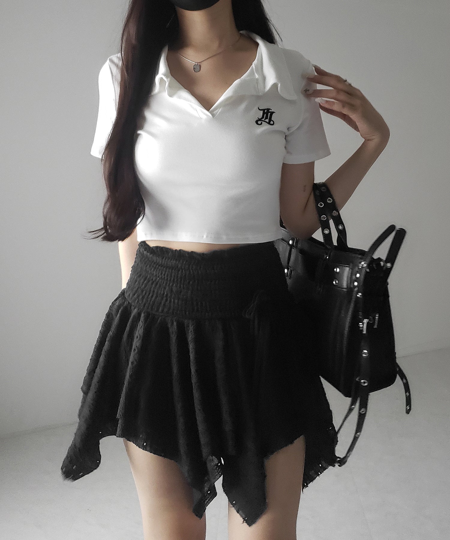 【 トップスとしても使える２WAY 】シャーリングリボンフリルビスチェミニスカート ／ shirring ribbon frill bustier mini skirt