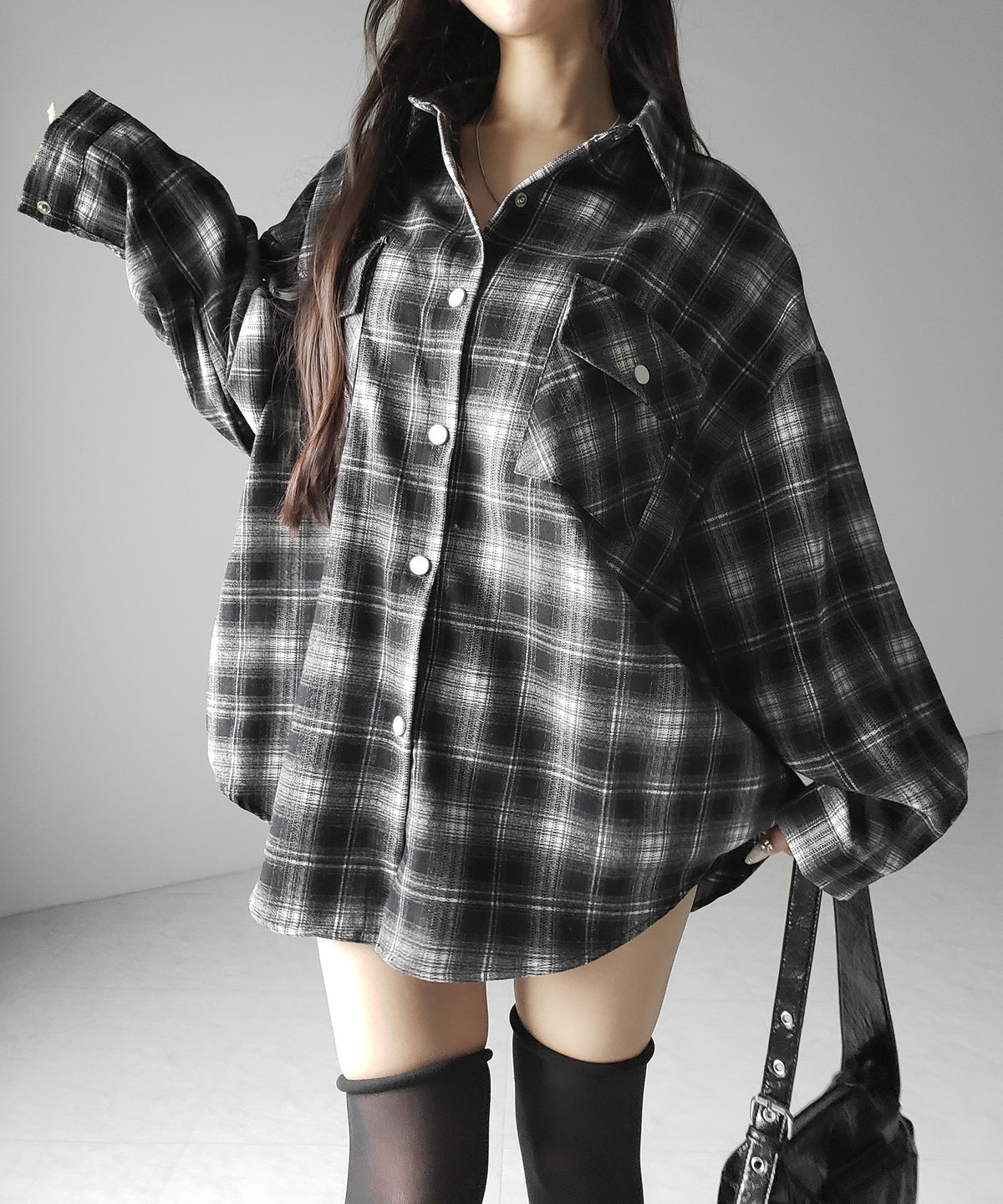 ブラックチェックオーバーフランネルシャツ ／ black check over flannel shirts