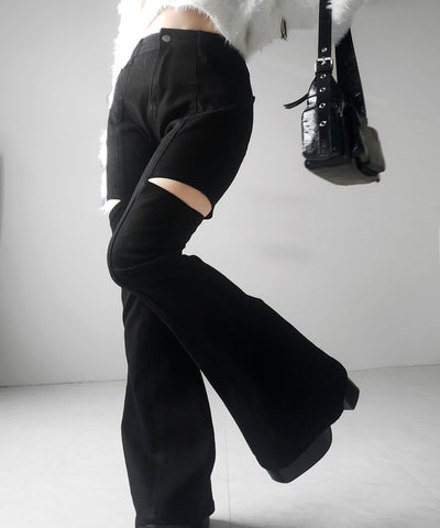 カットアウトヴィンテージストレッチフレアデニム ／ cutout vintage stretch flare denim