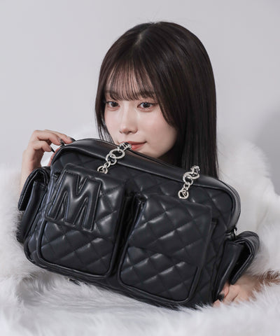【 ２WAY 】Ｍロゴフェイクレザーキルティングチェーンショルダーバッグ ／ M logo fake leather quilting chain shoulder bag