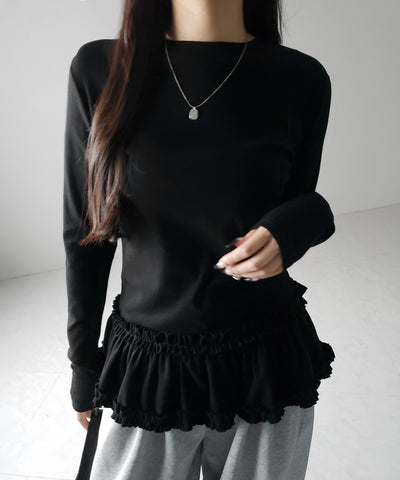 【 ３color 】裾フリルレイヤード長袖トップス ／ hem frill layered long sleeve tops