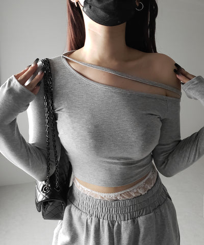 【 ３color 】ストラップワンショルダーショートカットソートップス ／ strap one shoulder short cutsew tops