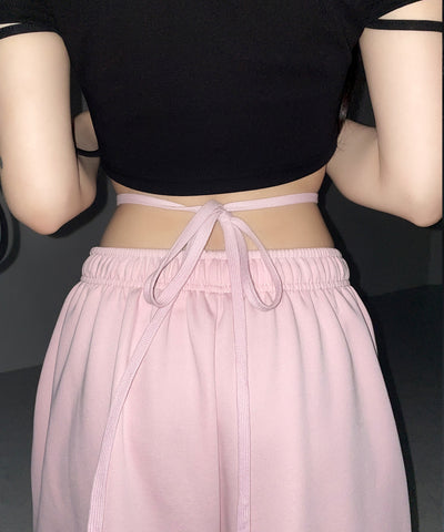 ウエストストリングタックワイドスウェットパンツ ／ waist string tack wide sweat pants