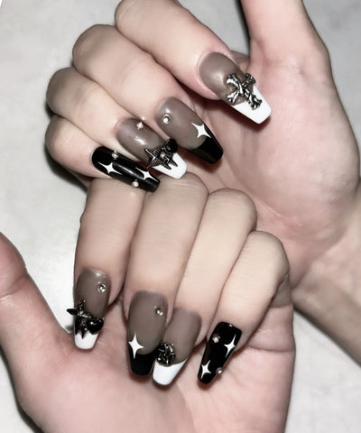 モノトーンクロスキラキラフレンチネイルチップ ／ monotone cross kirakira french nail tips