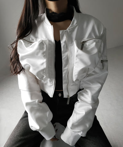 【 ２color 】アウトポケットジップアップショートブルゾン ／ out pocket zip up short blouson