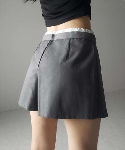 【 ２color 】レイヤードプリーツミニスカパン ／ layered pleated mini skirt pants