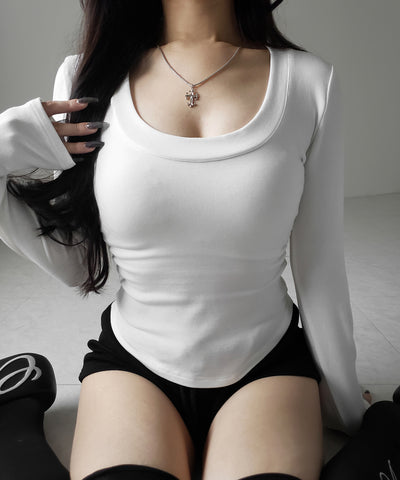 UネックスーパーフィットスリムロンT ／ U-neck super fit slim long sleeve T-Shirt