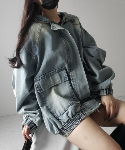 【 ２color 】ヴィンテージデニムダブルジップフードブルゾン ／ vintage denim double zip hoodie blouson