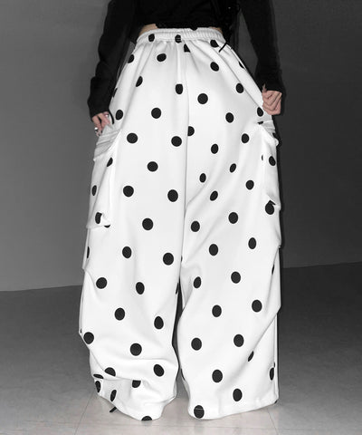 【 裾絞り可能２WAY 】ドットドローコードタックワイドカーゴスウェットパンツ ／ Dot drawcord tuck wide cargo sweatpants