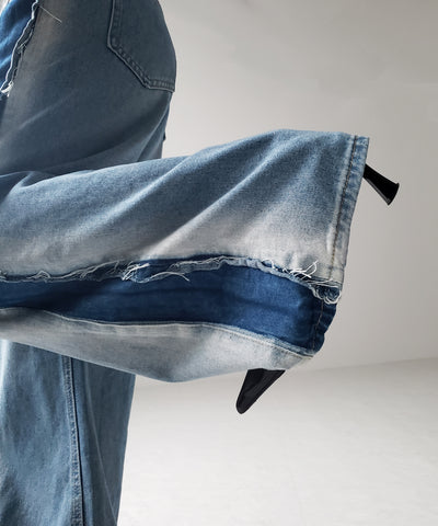 【 選べる３サイズ 】サイドライングラデーションダメージルーズデニム ／ Side line gradation damage loose denim