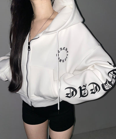 グランジロゴダブルジップショートパーカー ／ grunge logo double zip short hoodie