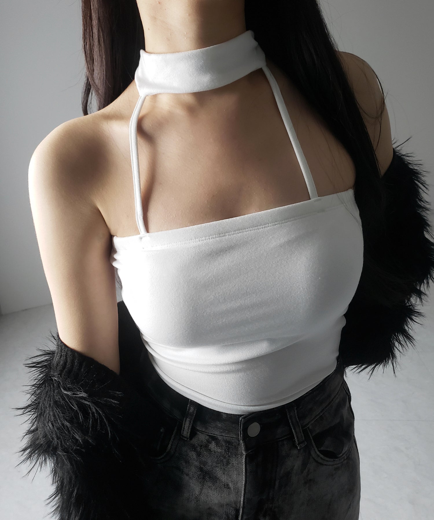 【 ３color ／ カップ付 】ダブルラインストラップチョーカーキャミソール ／ double line strap choker camisole