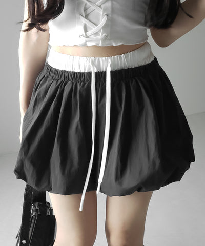 【 ２color ／インパン裏地付き 】フェイクレイヤードコットンバルーンミニスカート ／ fake layered cotton balloon mini skirt
