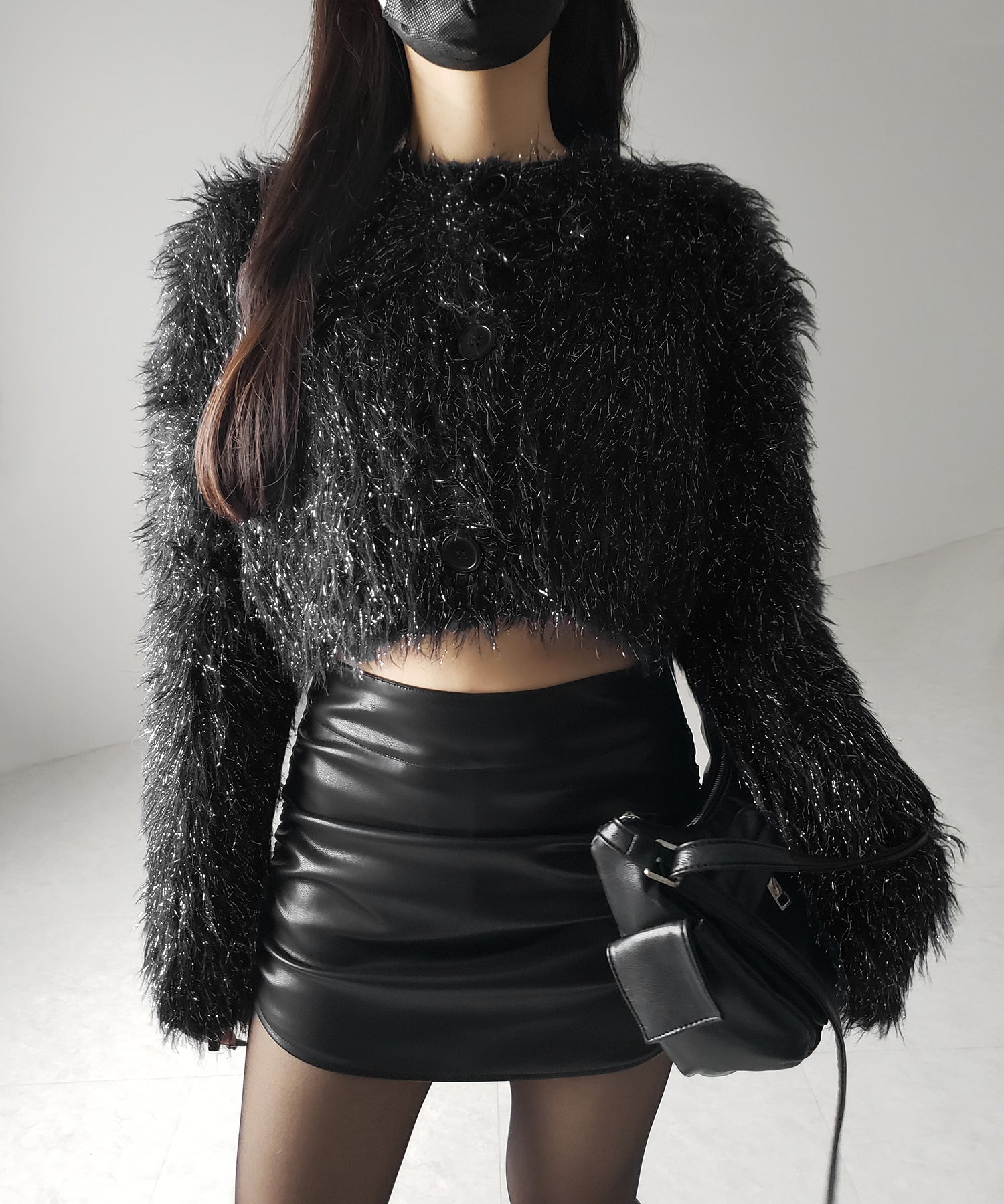 【 ２color 】ラメシャギーショートニットカーディガン ／ rame shaggy short knit cardigan