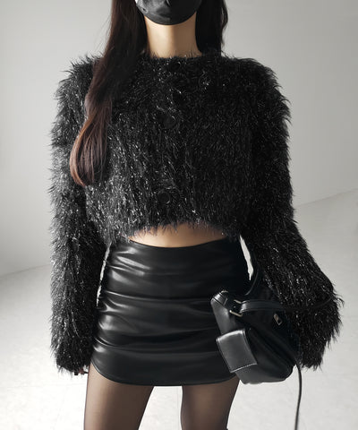 【 ２color 】ラメシャギーショートニットカーディガン ／ rame shaggy short knit cardigan