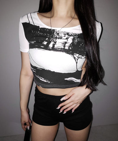 ヴィンテージプリント半袖ショートリブＴシャツ ／ vintage print short sleeve short lib t-shirt