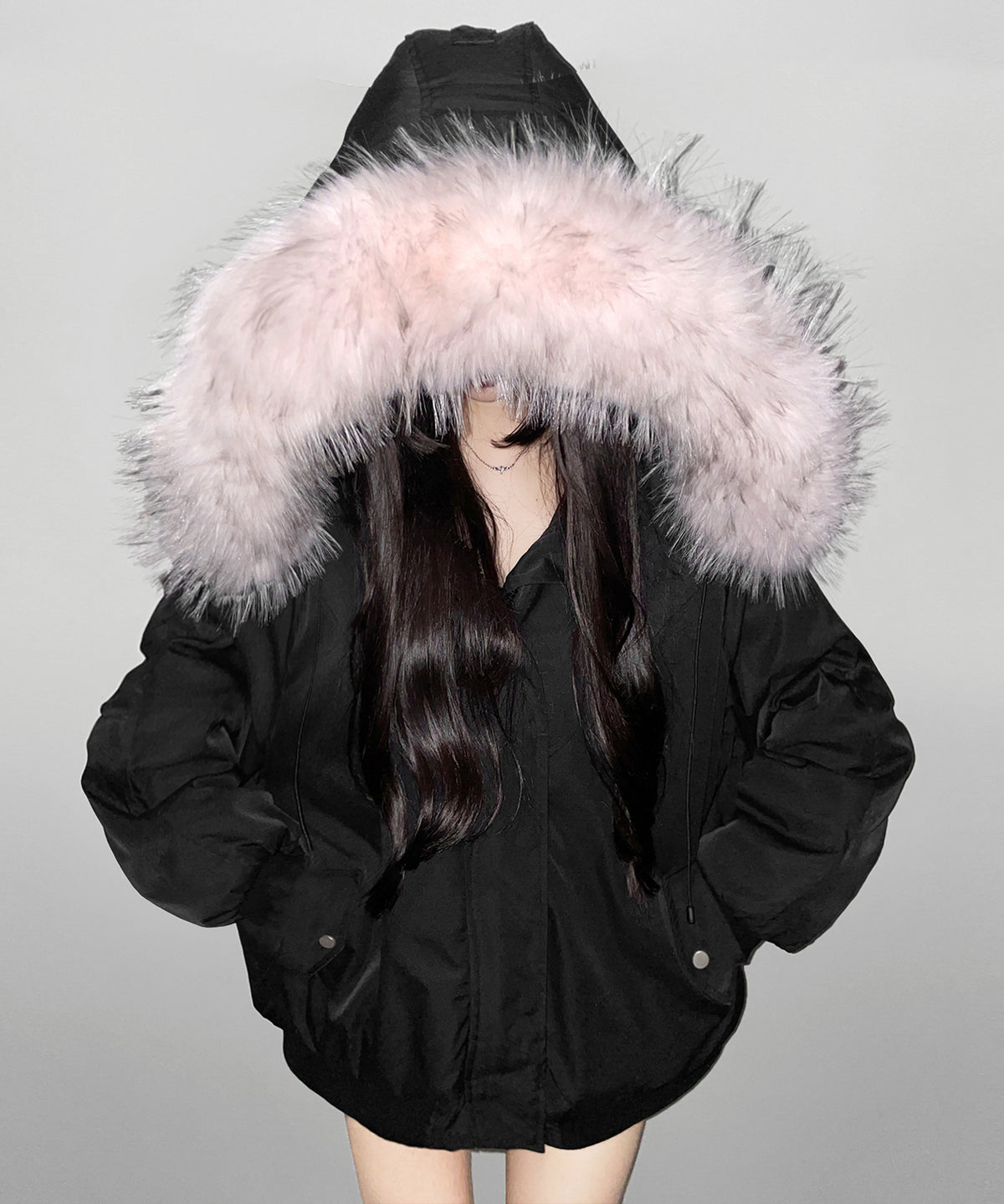 【 大人気につき新色追加！ 】フェイクファーフーディビッグ中綿ジャケット ／ fake fur hoodie big fake down jacket