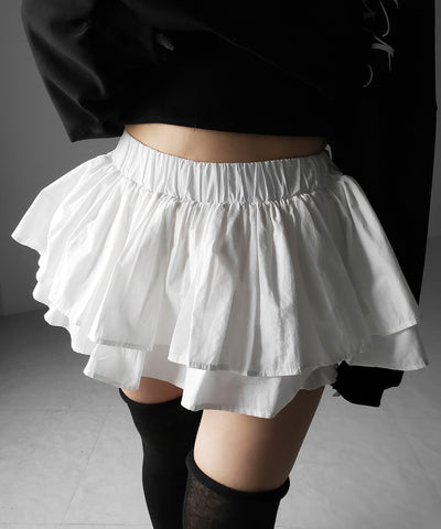 【 インパン裏地付 】ボリュームフレアコットンミニスカート ／ volume flare cotton mini skirt