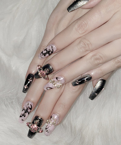 プラネットクロスピンクブラックマグネットネイルチップ／planet cross pink black magnet nail tips