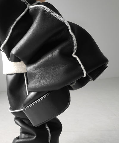 【 ニーハイにもなる２WAY 】ムートンフェイクレザールーズレッグカバー ／ mouton fake leather loose leg cover