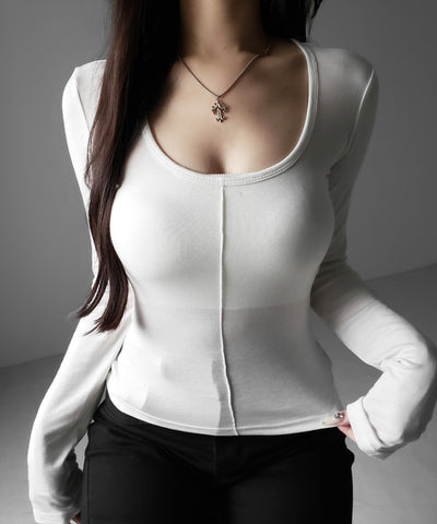 オープンネックタイトフィットルーズドレープ長袖Ｔシャツ ／ open neck tight fit loose drape long sleeve T-shirts
