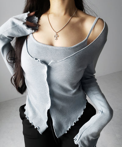 レイヤード風メロースリムニットカーディガン ／ layered mellow slim knit cardigan
