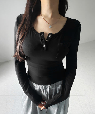 裏起毛ヘンリーネックスリムトップス ／ urakimo henry neck slim tops