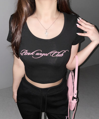 【 PINK ANGEL CLUB 】 レタリングロゴスクエアショートＴシャツ ／ PINK ANGEL CLUB lettering logo square short T-shirts