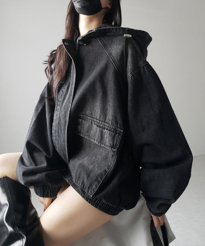 【 ２color 】ヴィンテージデニムダブルジップフードブルゾン ／ vintage denim double zip hoodie blouson