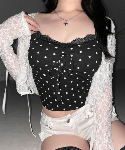 ドットレースフロントリボンキャミソール ／ Dot lace front ribbon camisole