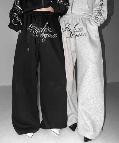 フロントレタリングロゴ刺繍ワイドスウェットパンツ ／ front lettering logo embroidery wide sweatpants