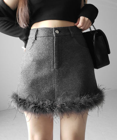 【 インナーパンツ裏地付 】ファードッキングウールライクレディミニスカート ／ fur docking woollike lady mini skirt