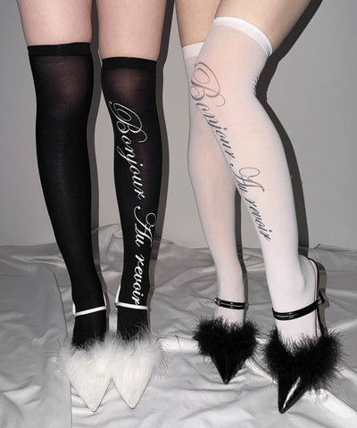 【 選べる３柄アソート 】レタリングロゴシアーニーハイソックス ／ lettering logo sheer knee high socks