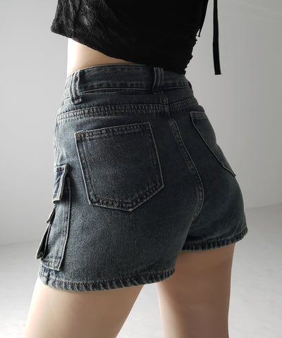 【 ３size ／ ２color 】ダブルポケットヴィンテージカーゴデニムミニスカパン ／ double pocket vintage cargo denim mini skirt pants