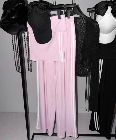 【 セットアップ 】サイドラインベアトップ＋タックワイドカットソーパンツ SETUP ／ ( SETUP ) sideline bare top + tack wide cutsew pants