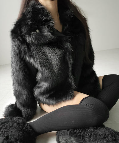 スタンドカラーミックスファーショートコート ／ stand-collar mix fur short coat