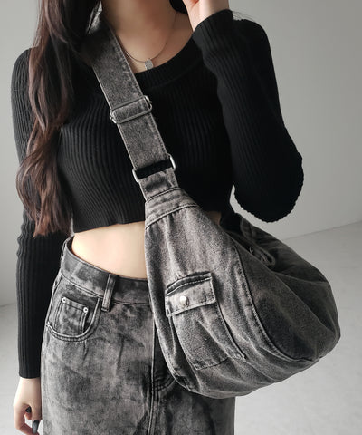 【 ２color 】ブラックタグヴィンテージデニムショルダーバッグ ／ black tag vintage denim shoulder bag
