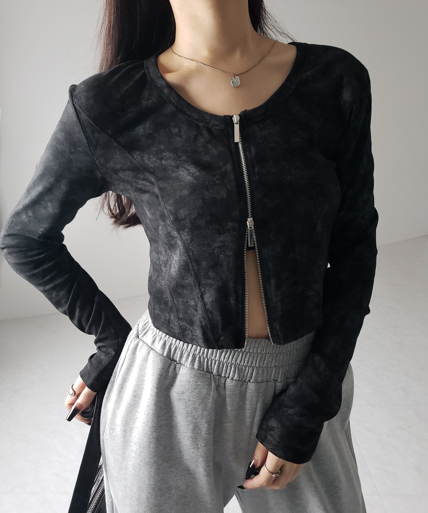 【 ２color 】ダブルジップヴィンテージカットソーカーディガン ／ double zip vintage cut sew cardigan