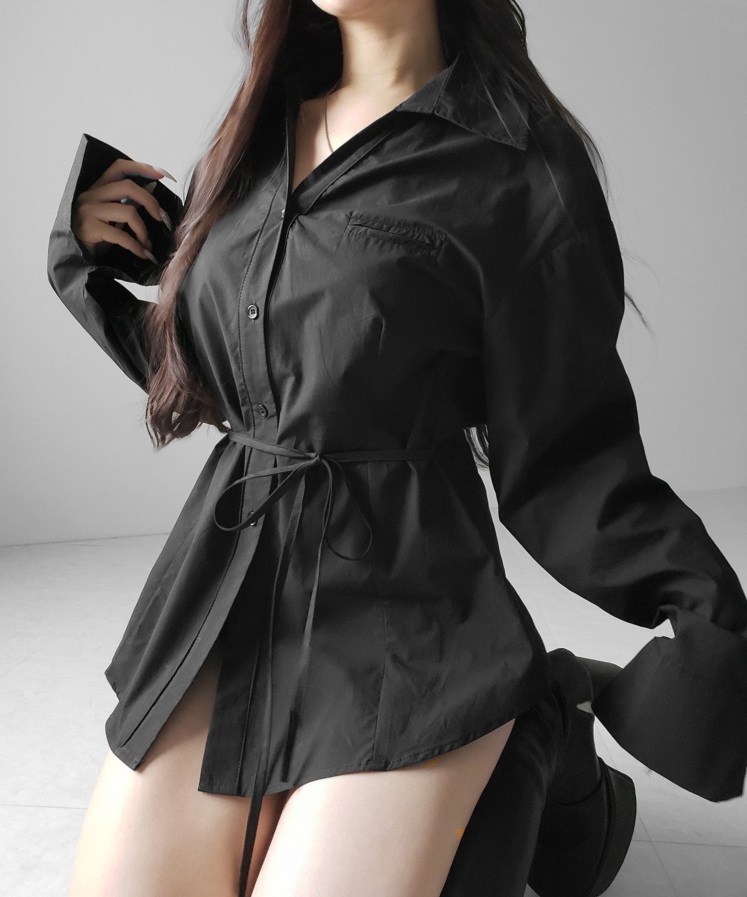ストラップリボンレディフレアシャツ ／ strap ribbon lady flare shirts