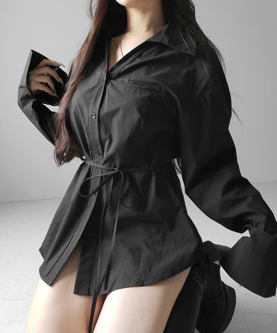 ストラップリボンレディフレアシャツ ／ strap ribbon lady flare shirts