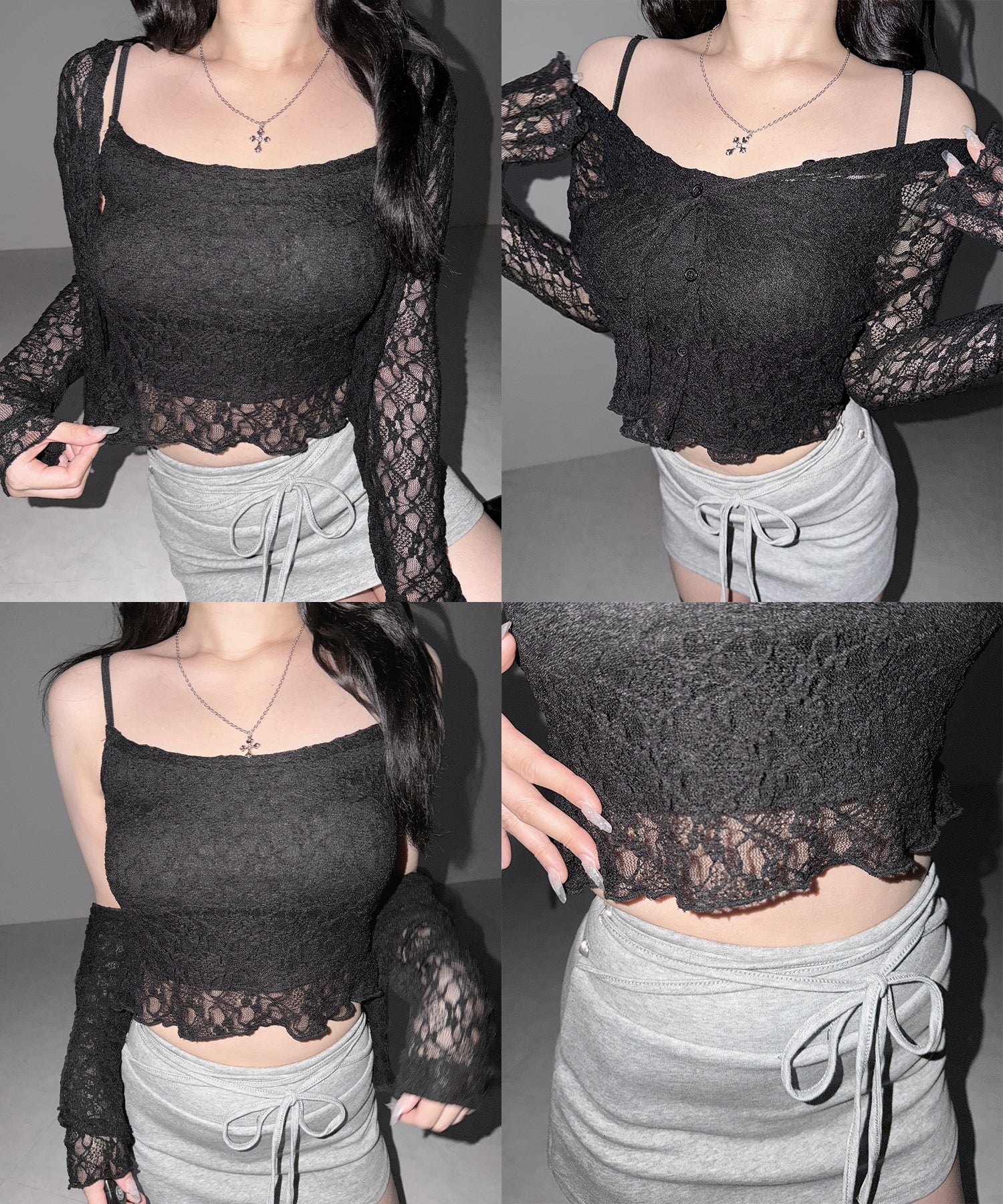 ストレッチレースメローキャミソール ＋ カーディガンセット ／stretch lace mellow camisole + cardigan set