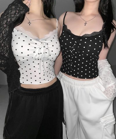 ドットレースフロントリボンキャミソール ／ Dot lace front ribbon camisole