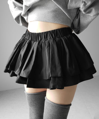 【 インパン裏地付 】ボリュームフレアコットンミニスカート ／ volume flare cotton mini skirt