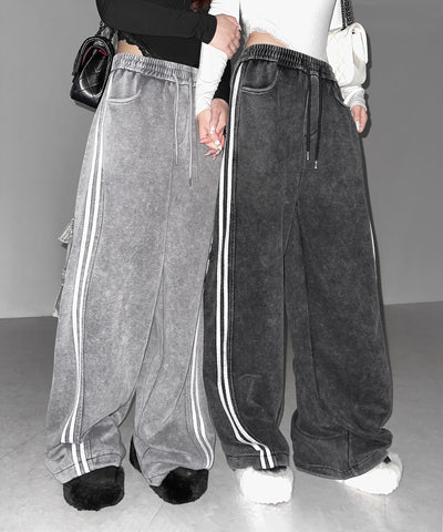 【 裾絞り可能２WAY 】サイドラインピグメントワイドカーゴスウェットパンツ ／ sideline pigment wide cargo sweatpants