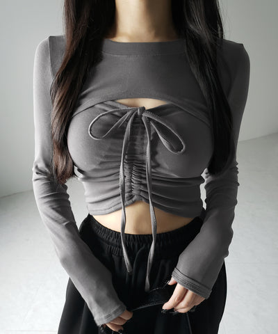 【 ２点セット 】フロントリボンベアトップス ＆ ショートレイヤードトップス SET ／ front ribbon bare tops & short layered tops SET