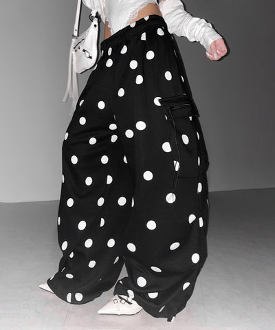 【 裾絞り可能２WAY 】ドットドローコードタックワイドカーゴスウェットパンツ ／ Dot drawcord tuck wide cargo sweatpants