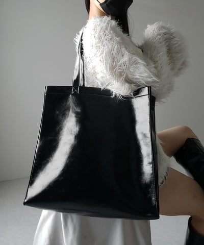 【 ２color ／ 大容量 】フェイクレザービッグスクエアトートバッグ ／ fake leather big square tote bag
