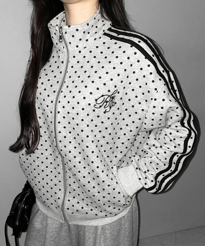 胸ロゴ刺繍ドットラインオーバースウェットブルゾン ／ chest logo embroidery side dot line over sweat blouson